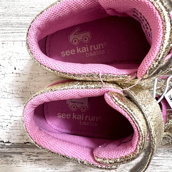 See Kai Run Belmont II Gold Shine Girls High-Top Sneakers Toddler Size 7 New - Picture 7 of 9